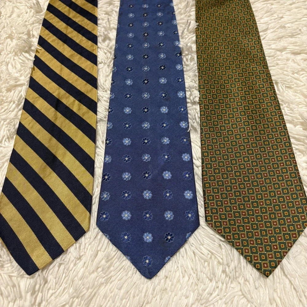 Lot 3 Brooks Brothers Necktie Silk 3.5x57 Stripe Floral Geometric Made In USA
